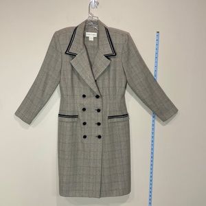 Vintage Casual Corner Gray & Black Plaid Trench Coat